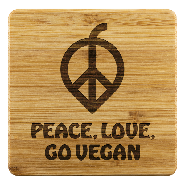 Peace, Love, Go Vegan Bamboo Coasters - Go Vegan Revolution