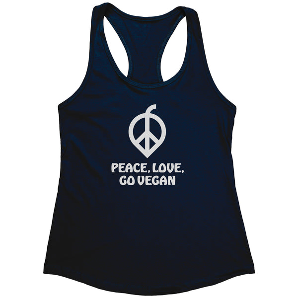 Peace, Love, Go Vegan White Print Tank Top (Womens)