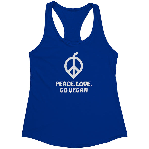 Peace, Love, Go Vegan White Print Tank Top (Womens)