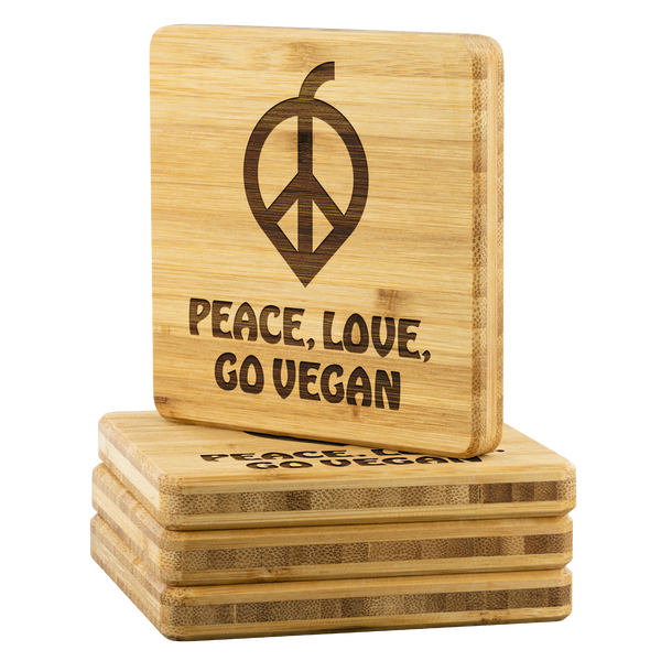 Peace, Love, Go Vegan Bamboo Coasters - Go Vegan Revolution