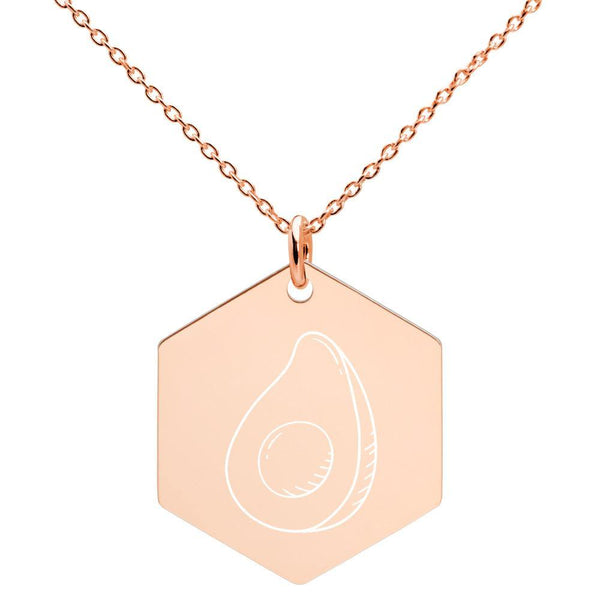 Avocado Engraved Silver Hexagon Necklace - Go Vegan Revolution