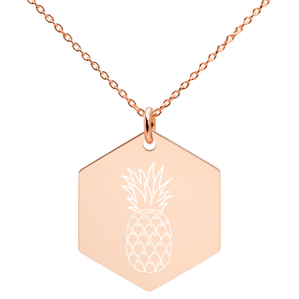 Pineapple Engraved Silver Hexagon Necklace