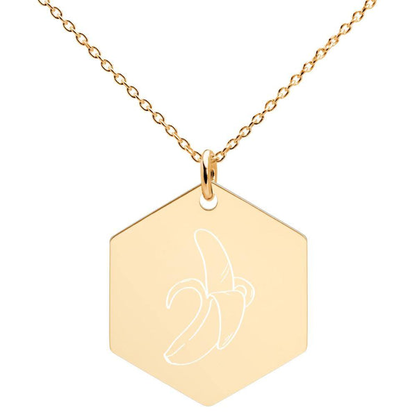 Banana Engraved Silver Hexagon Necklace - Go Vegan Revolution