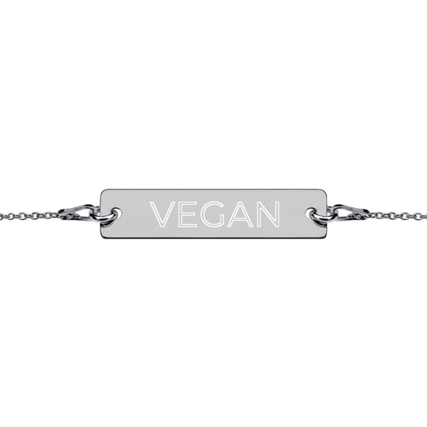 Vegan Engraved Silver Bar Chain Bracelet