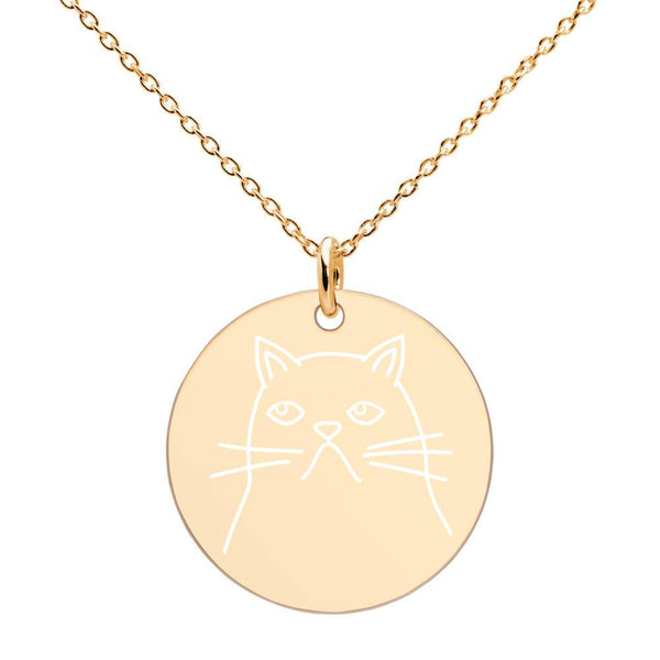 Cat Engraved Silver Disc Necklace - Go Vegan Revolution