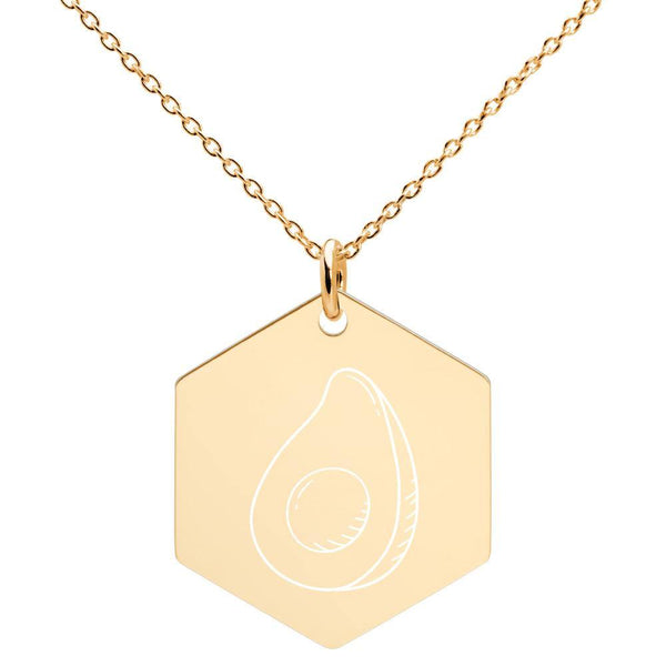 Avocado Engraved Silver Hexagon Necklace - Go Vegan Revolution