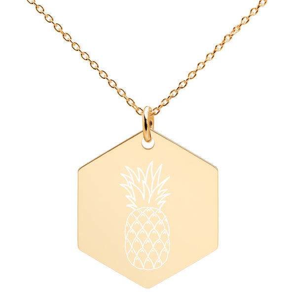 Pineapple Engraved Silver Hexagon Necklace