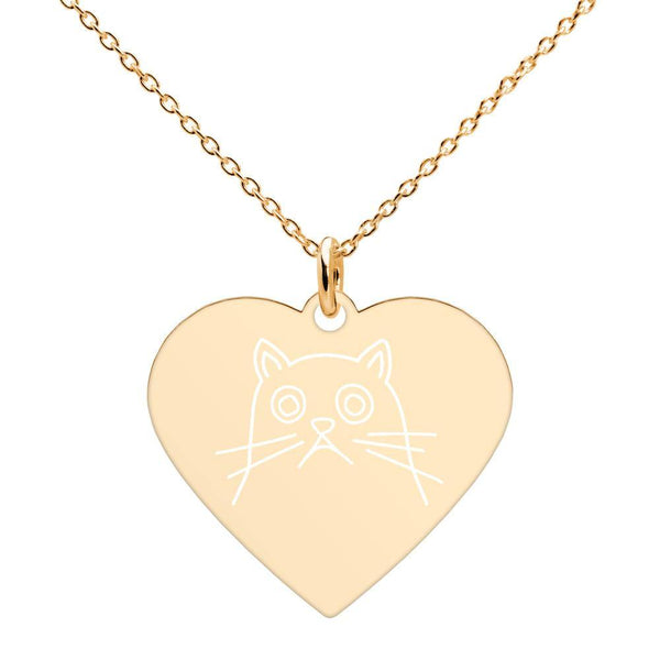 Cat Engraved Silver Heart Necklace - Go Vegan Revolution
