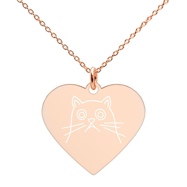 Cat Engraved Silver Heart Necklace - Go Vegan Revolution