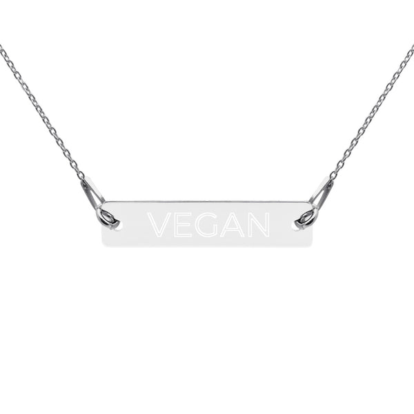 Vegan Engraved Silver Bar Chain Necklace