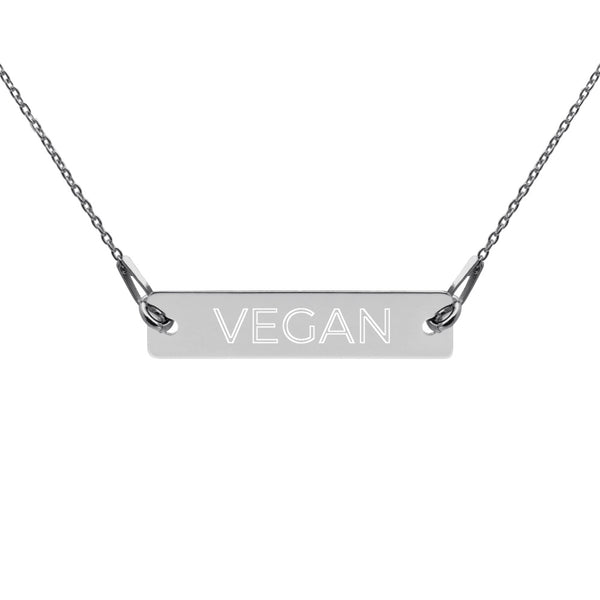 Vegan Engraved Silver Bar Chain Necklace