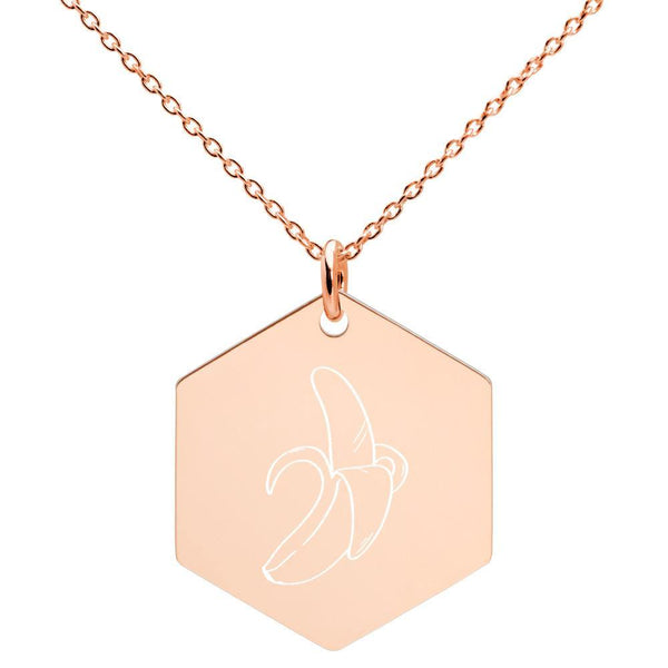 Banana Engraved Silver Hexagon Necklace - Go Vegan Revolution