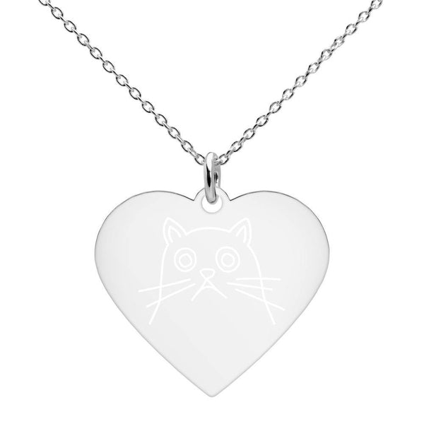 Cat Engraved Silver Heart Necklace - Go Vegan Revolution