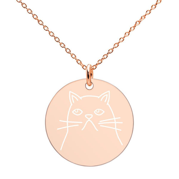 Cat Engraved Silver Disc Necklace - Go Vegan Revolution