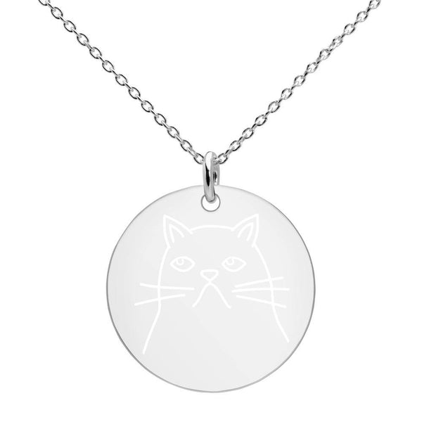 Cat Engraved Silver Disc Necklace - Go Vegan Revolution