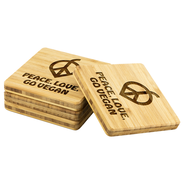 Peace, Love, Go Vegan Bamboo Coasters - Go Vegan Revolution