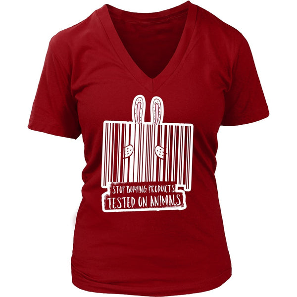 T-shirt - Stop Buying Products Tested On Animals - V-Neck