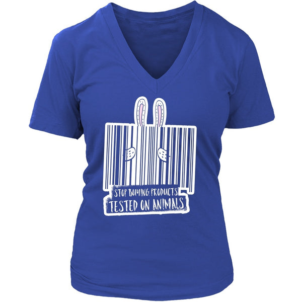 T-shirt - Stop Buying Products Tested On Animals - V-Neck